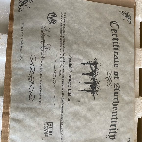 PITT STATUE GEMSTONE EDITION BY MOORE CREATIONS CERTIFICATE OF AUTHENTICITY RARE - Picture 12 of 16